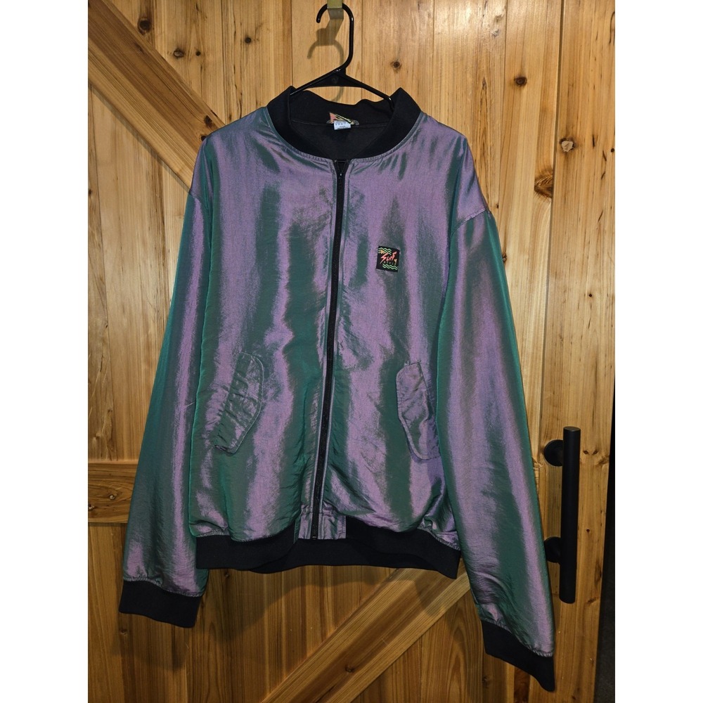 surf style vintage 90s iridescent Bomber Jacket Purple And Green Metallic Zip Up